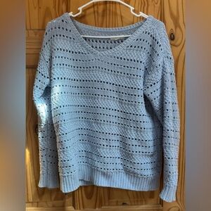Aeropostale Pale Blue Openwork V-Neck Sweater